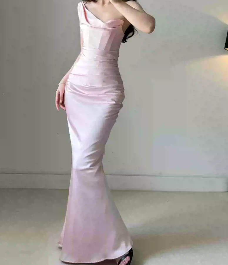 Robe de bal de princesse bustier à volants en satin long, robe de soirée C8117