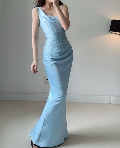 Robe de bal de princesse bustier à volants en satin long, robe de soirée C8117