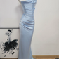 Robe de bal de princesse bustier à volants en satin long, robe de soirée C8117