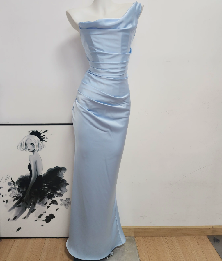Robe de bal de princesse bustier à volants en satin long, robe de soirée C8117