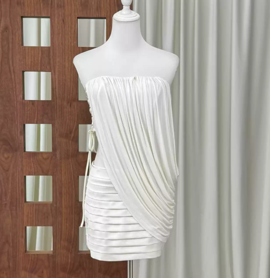 Chic Strapless Homecoming Dress Draped Sheath Party Dress C9303
