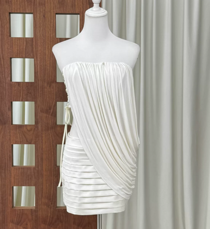 Chic Strapless Homecoming Dress Draped Sheath Party Dress C9303