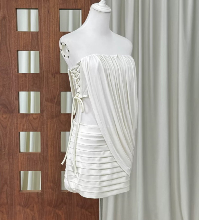 Chic Strapless Homecoming Dress Draped Sheath Party Dress C9303