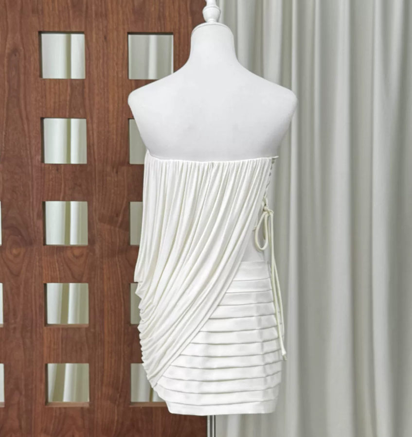 Chic Strapless Homecoming Dress Draped Sheath Party Dress C9303