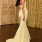 Trendy Halter Neck Yellow Prom Dress Draped Mermaid Evening Dress C9304