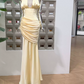 Trendy Halter Neck Yellow Prom Dress Draped Mermaid Evening Dress C9304