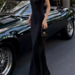 Vintage Off-Shoulder Prom Dress Black Mermaid Evening Dress C9305