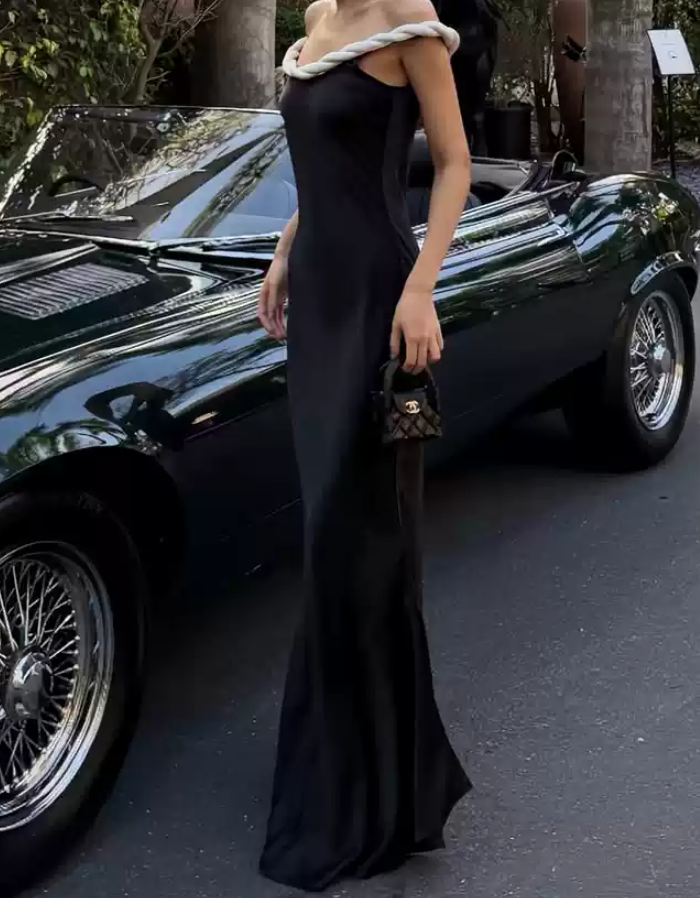 Vintage Off-Shoulder Prom Dress Black Mermaid Evening Dress C9305