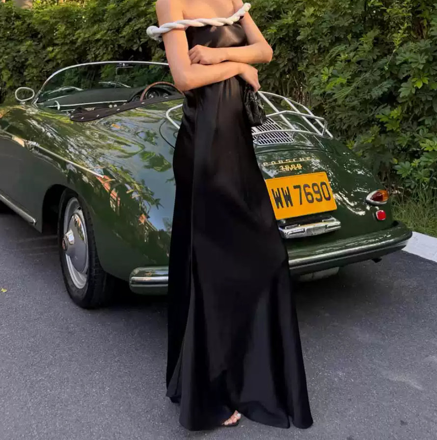 Vintage Off-Shoulder Prom Dress Black Mermaid Evening Dress C9305