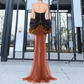 Y2K Strapless Brown Homecoming Dress Bow Train A-Line Party Dress C9307