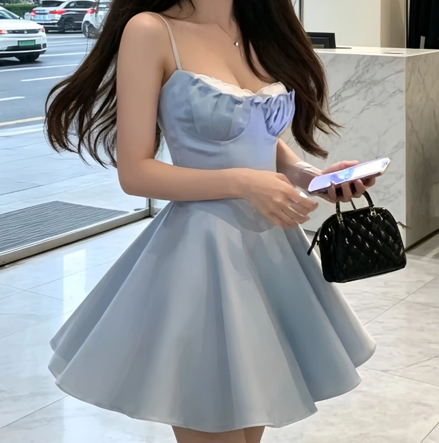 Mini robe de soirée en satin, sans bretelles, sans manches, ligne a, simple, C899