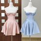 Mini robe de soirée en satin, sans bretelles, sans manches, ligne a, simple, C899