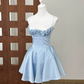 Mini robe de soirée en satin, sans bretelles, sans manches, ligne a, simple, C899