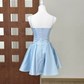 Mini robe de soirée en satin, sans bretelles, sans manches, ligne a, simple, C899