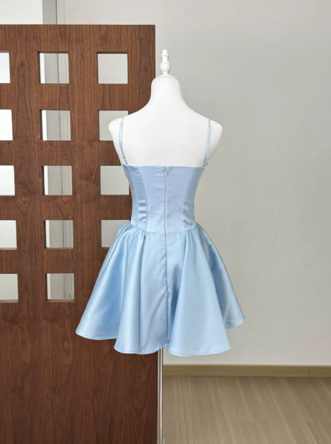 Mini robe de soirée en satin, sans bretelles, sans manches, ligne a, simple, C899