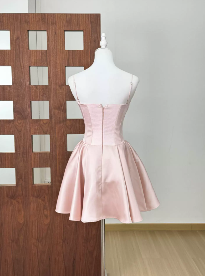 Mini robe de soirée en satin, sans bretelles, sans manches, ligne a, simple, C899