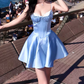 Mini robe de soirée en satin, sans bretelles, sans manches, ligne a, simple, C899
