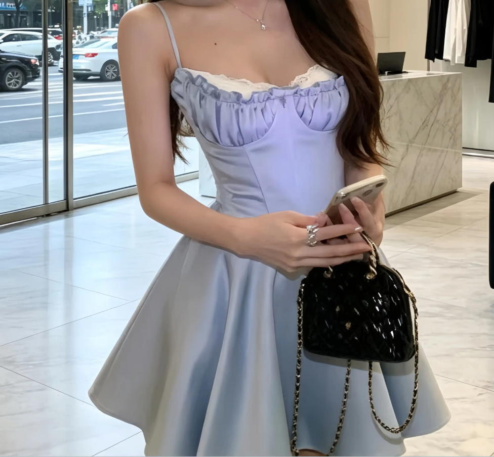 Mini robe de soirée en satin, sans bretelles, sans manches, ligne a, simple, C899
