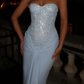 Robe de bal de princesse bustier à volants en satin long, robe de soirée C8117