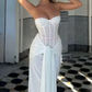 Robe de bal de princesse bustier à volants en satin long, robe de soirée C8117
