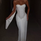 Robe de bal de princesse bustier à volants en satin long, robe de soirée C8117