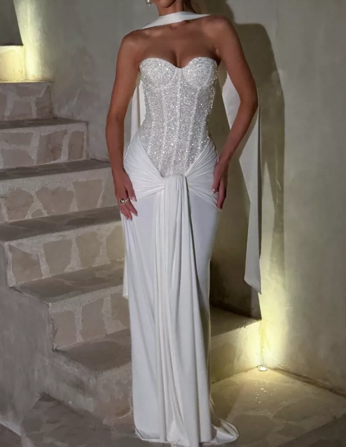 Robe de bal de princesse bustier à volants en satin long, robe de soirée C8117