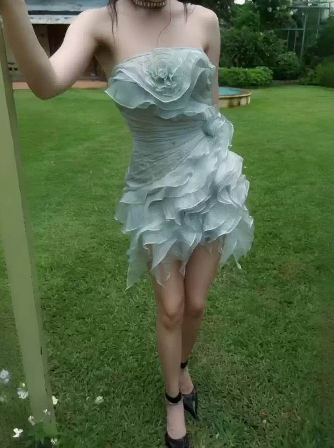 Mini robe de soirée en satin, sans bretelles, sans manches, ligne a, simple, C899