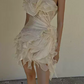 Mini robe de soirée en satin, sans bretelles, sans manches, ligne a, simple, C899