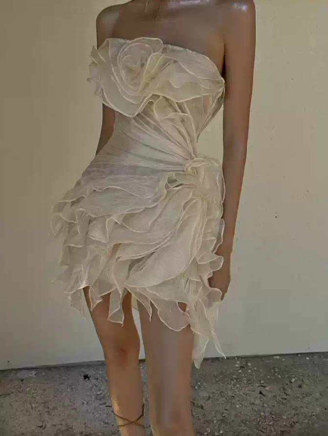 Mini robe de soirée en satin, sans bretelles, sans manches, ligne a, simple, C899