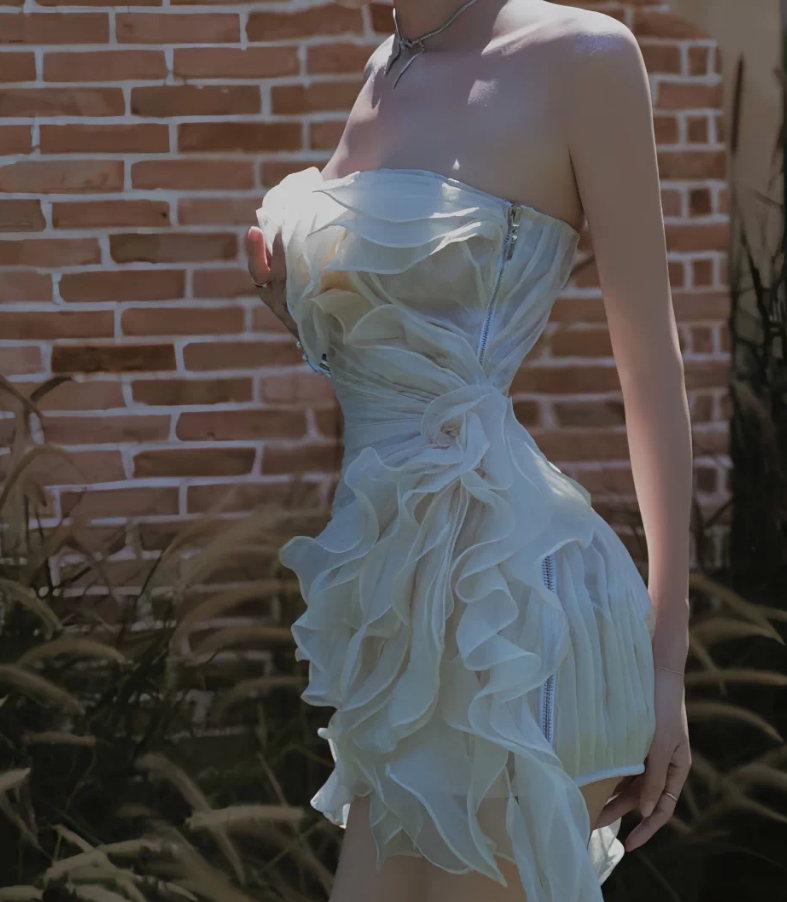Mini robe de soirée en satin, sans bretelles, sans manches, ligne a, simple, C899