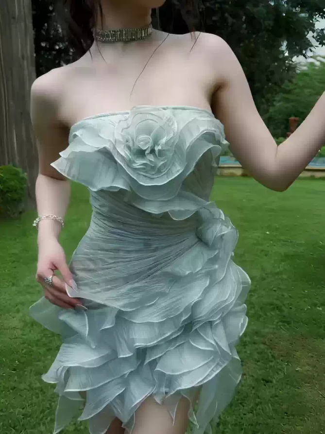 Mini robe de soirée en satin, sans bretelles, sans manches, ligne a, simple, C899