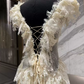 Charming V Neck Beige Prom Dress Slit Ruffled Lace A-Line Evening Dress C9311