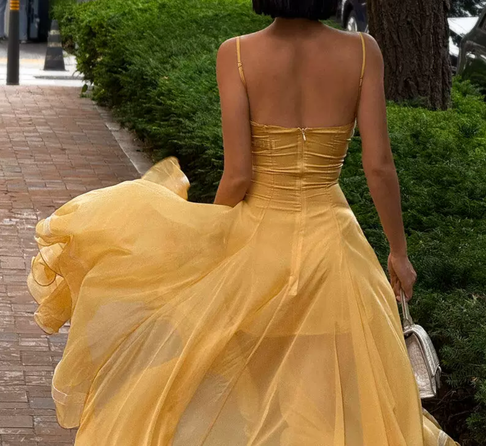 Charming Spaghetti Strap Prom Dress Lace Chiffon A-Line Evening Dress C9312