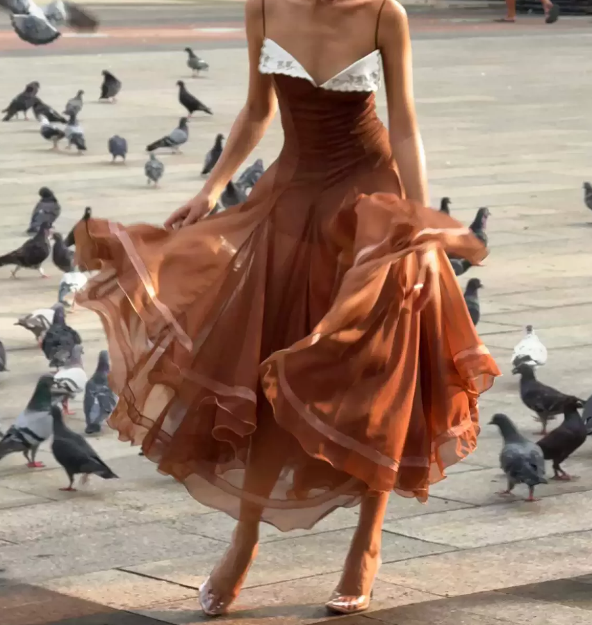 Charming Spaghetti Strap Prom Dress Lace Chiffon A-Line Evening Dress C9312