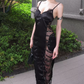 Playful Spaghetti Straps Prom Dress Black Lace Sheath Evening Dress C9313