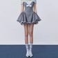 Classical Off-Shoulder Grey Homecoming Dress Ruffles Bow A-Line Party Dress C9316
