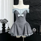 Classical Off-Shoulder Grey Homecoming Dress Ruffles Bow A-Line Party Dress C9316