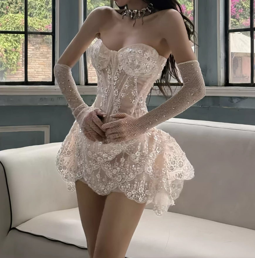 Mini robe de soirée en satin, sans bretelles, sans manches, ligne a, simple, C899