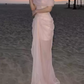 Glam Off-Shoulder Beaded Prom Dress Pink Tulle Mermaid Evening Dress C9319