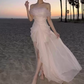 Glam Off-Shoulder Beaded Prom Dress Pink Tulle Mermaid Evening Dress C9319