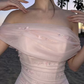 Glam Off-Shoulder Beaded Prom Dress Pink Tulle Mermaid Evening Dress C9319