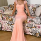 Playful Spaghetti Strap Prom Dress Pink Mermaid Evening Dress C9320