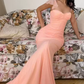 Playful Spaghetti Strap Prom Dress Pink Mermaid Evening Dress C9320