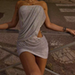 Glittering Strapless Silver Homecoming Dress Sequins Cutout Sheath Party Dress C9322
