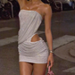 Glittering Strapless Silver Homecoming Dress Sequins Cutout Sheath Party Dress C9322