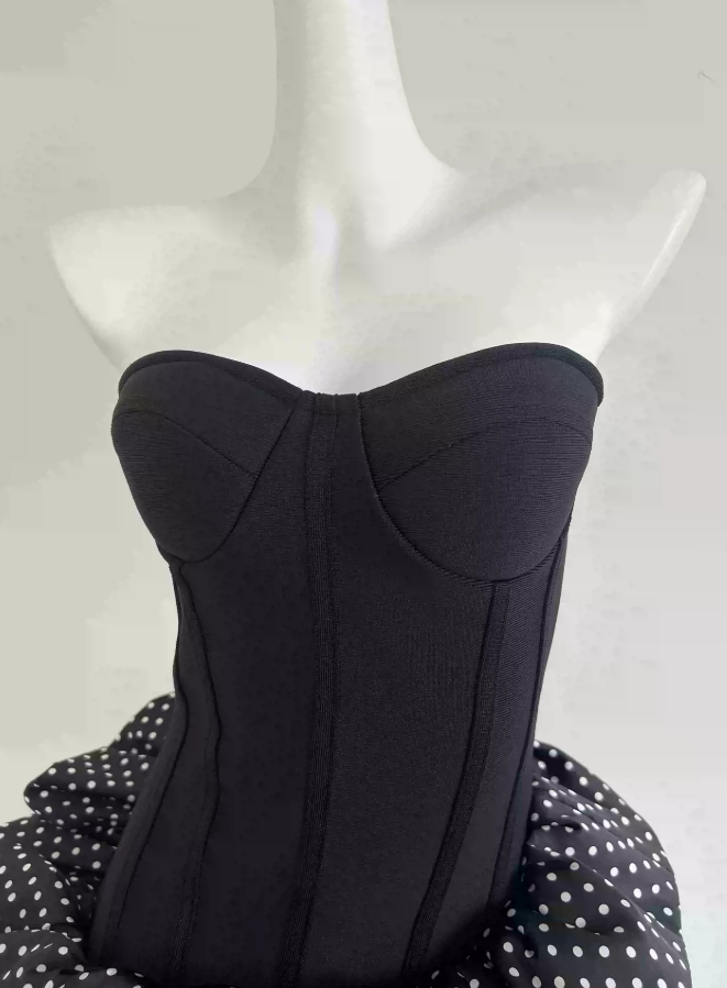 Cute Strapless Black Homecoming Dress Polka Dots A-Line Party Dress C9323