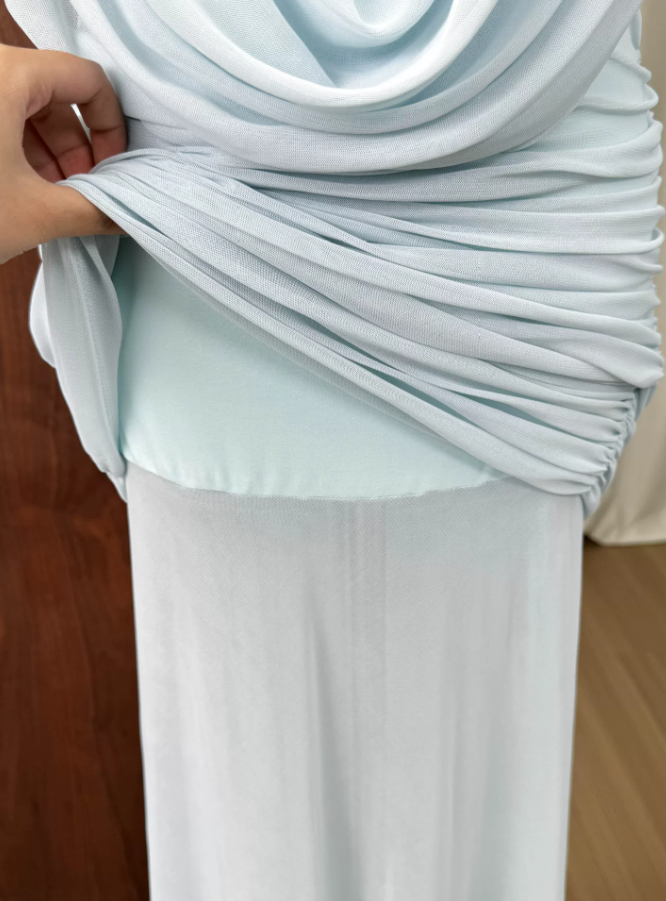 Trendy Spaghetti Strap Prom Dress Draped Chiffon Mermaid Evening Dress C9327