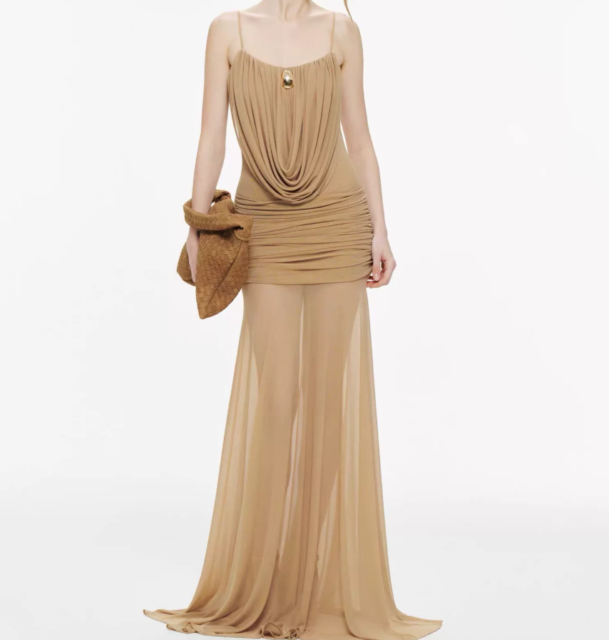 Trendy Spaghetti Strap Prom Dress Draped Chiffon Mermaid Evening Dress C9327