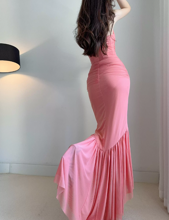 Fascinating Halter Neck Prom Dress Ruffled Mermaid Evening Dress C9329