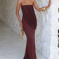 Glam Strapless Prom Dress Draped Mermaid Evening Dress C9330